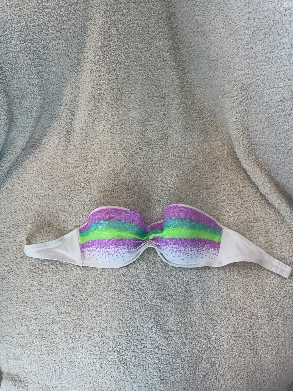 Victoria's Secret Strapless White Purple Sequin Bikini Top 34D